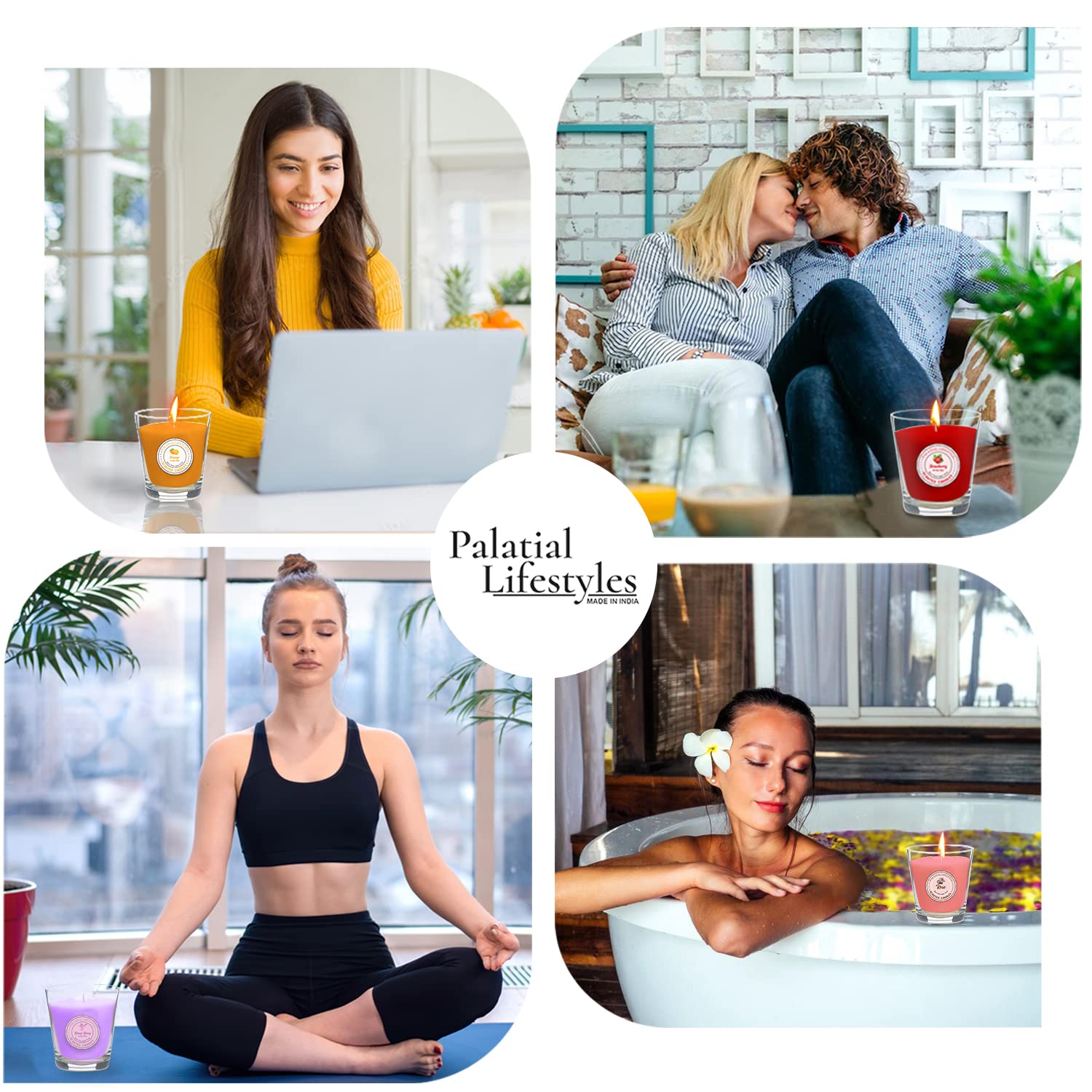 Palatial Lifestyles Glass Scented Candles For Home,Set Of 6,Scented Candles For Bedroom,Fragrance Candle,Aroma Candles (Ylang Yl